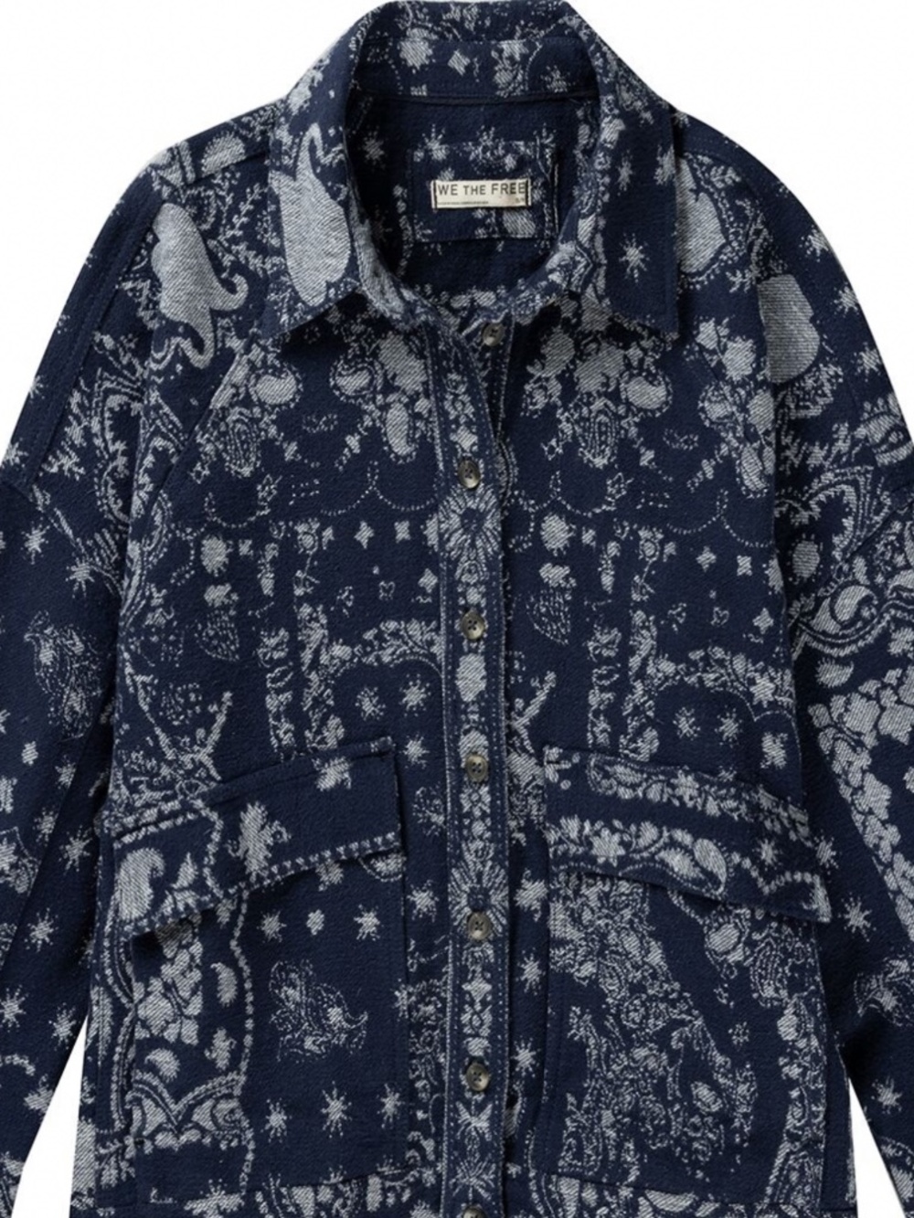 We The Free Bandana Jacquard Shirt Jacket in Indigo Blue Sz M NWT $198R - Picture 9 of 11